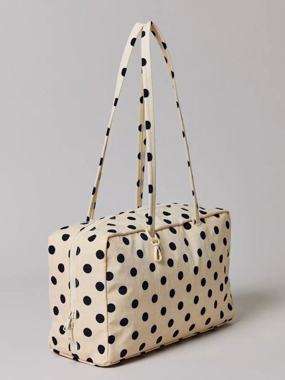 NWT Baggu Medium Nylon Bowler Bag - Cream w/ Black Polka Dot